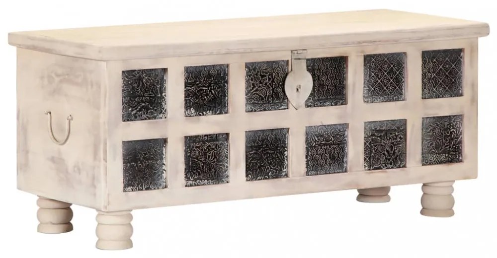 fehér tömör akácfa tárolóláda 110 x 40 x 45 cm