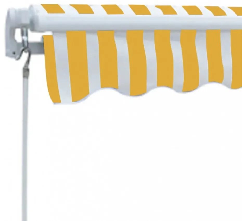 kézi működtetésű összecsukható napellenző, sárga-fehér, 300 cm