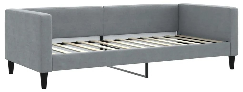 világosszürke kihúzható szövet heverő matracokkal 90 x 200 cm