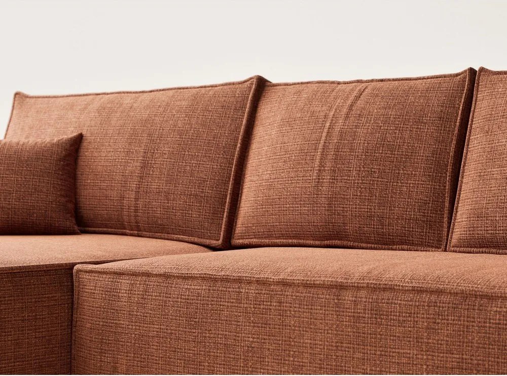 Rézszínű zsenília kinyitható-tárolóhelyes sarokkanapé (bal oldali-heverő résszel) Maze – Maison de Rêve