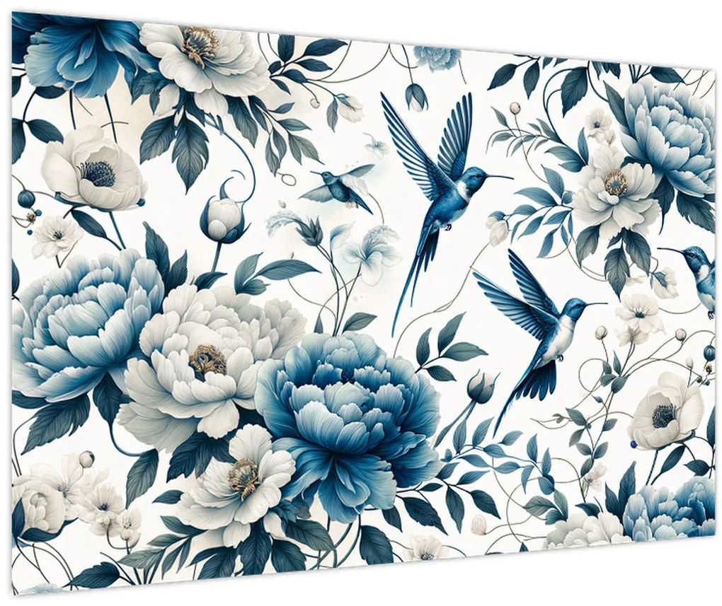 Kép - Kolibrikok virágokkal (90x60 cm)