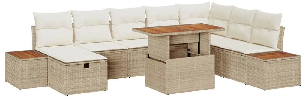 vidaXL Kerti Kanapé Szett párnával tárolóval 9 pcs Bézs polirattan