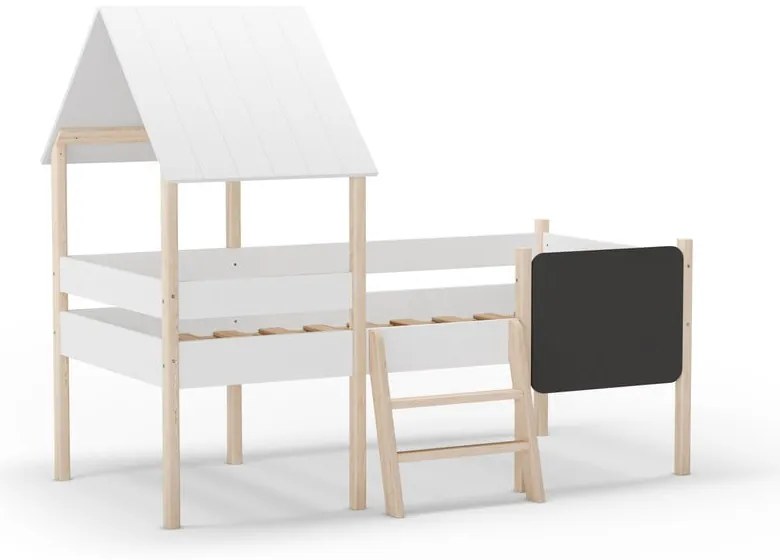 Fehér házikó alakú magasított borovi fenyő gyerekágy 90x190 cm Mint – Marckeric