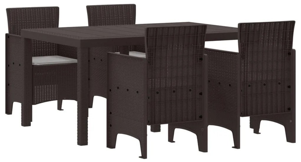 5 darabos kerti étkezőszett párnákkal Brown Poly Rattan