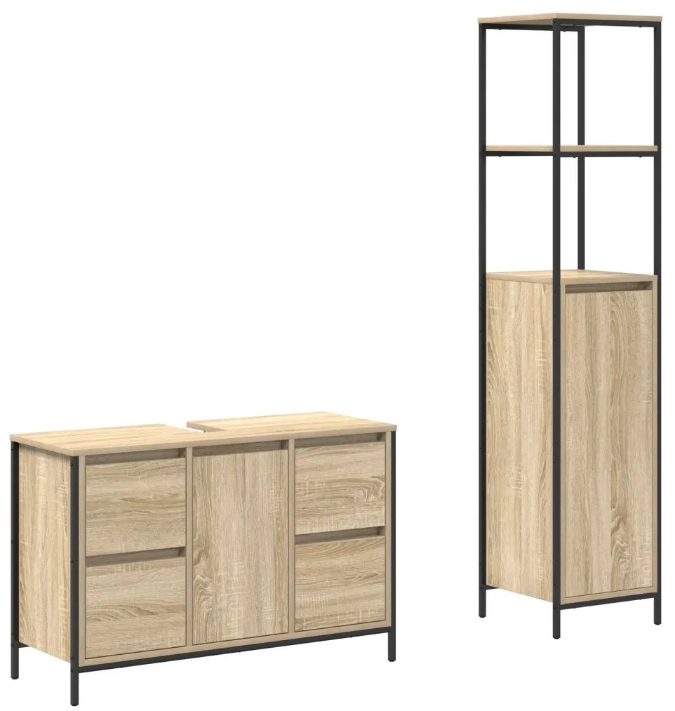 Fürdőszoba bútor szett fiókkal 2 pcs Sonoma tölgy és Fekete