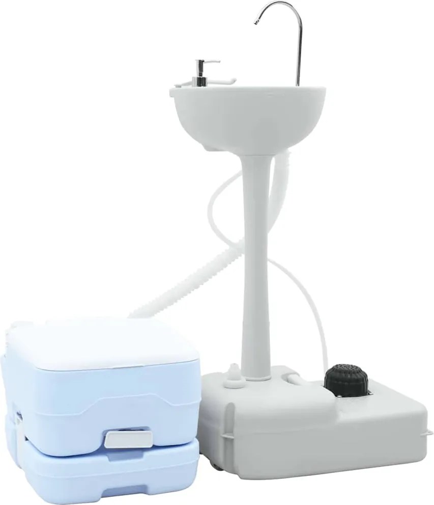 vidaXL Kemping WC Készlet 2 pcs Kék és Fehér Magas sűrűségű Polietilén