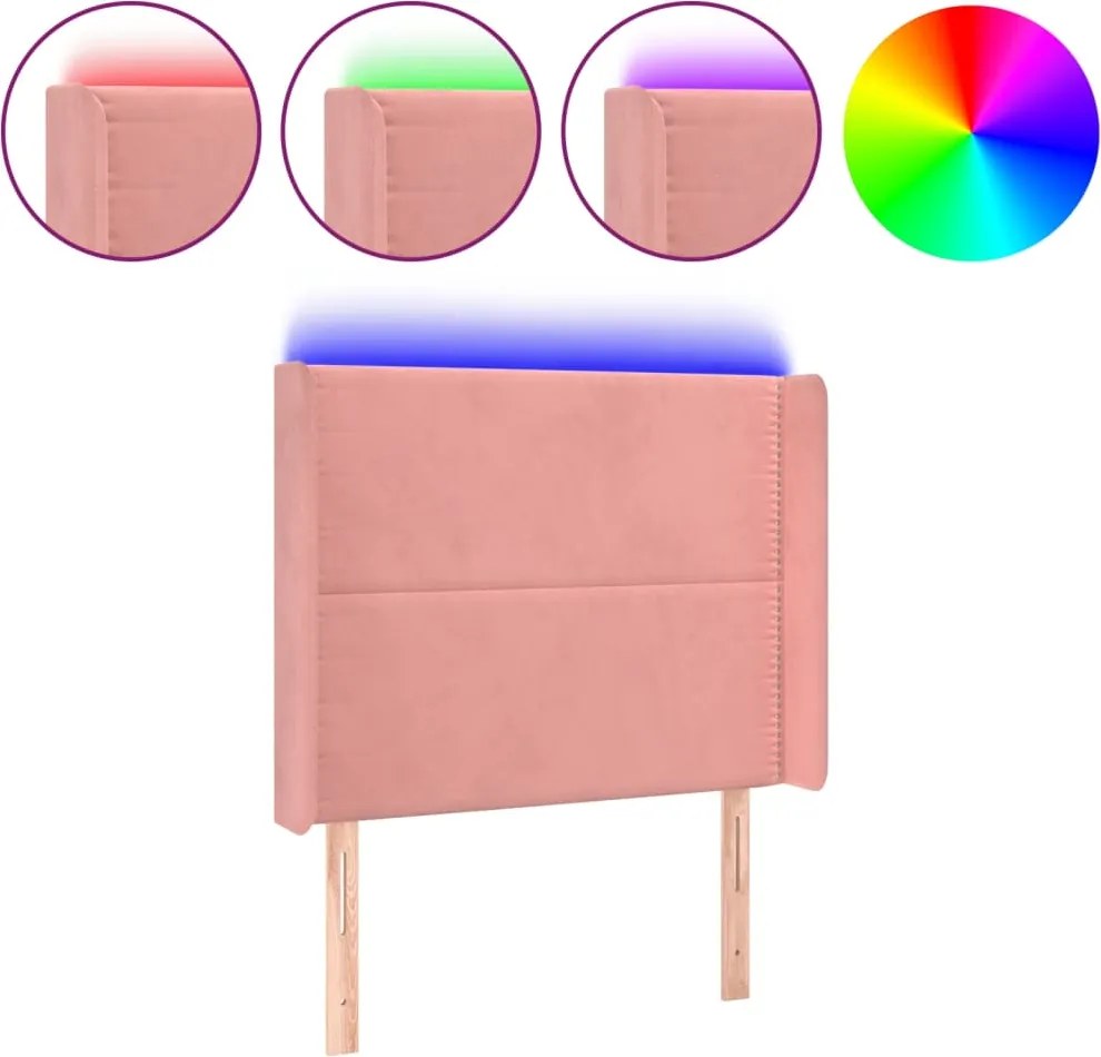 vidaXL rózsaszín bársony LED-es fejtámla 103x16x118/128 cm