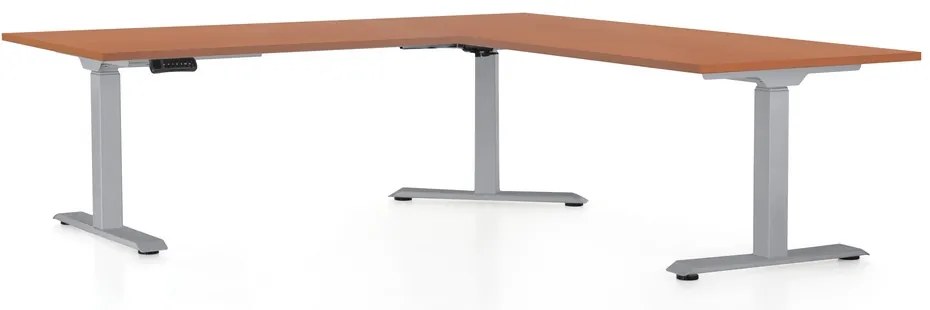 OfficeTech Angle állítható magasságú asztal, 180 + 120 cm, szürke alap, cseresznye