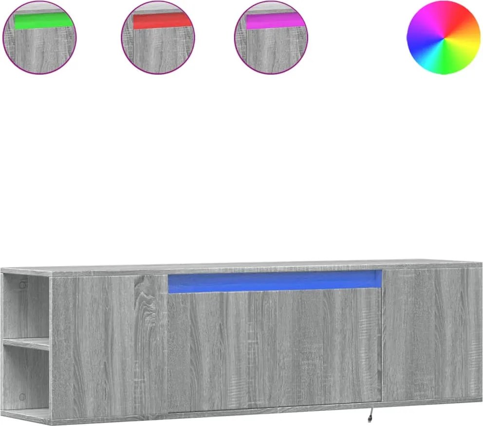 vidaXL szürke sonoma színű fali TV-szekrény LED-del 135x31x39,5 cm