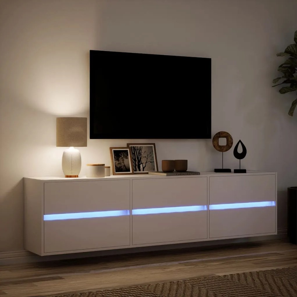 fehér falra szerelhető TV-szekrény LED-del 180 x 31 x 45 cm