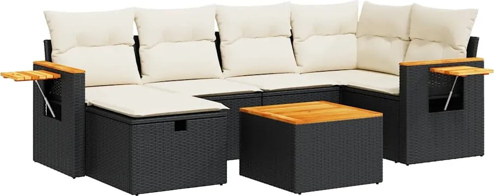 vidaXL 7 részes fekete polyrattan kerti ülőgarnitúra párnával