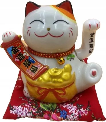 Japán Macska Maneki-Neko Boldogság Porcelán 16cm