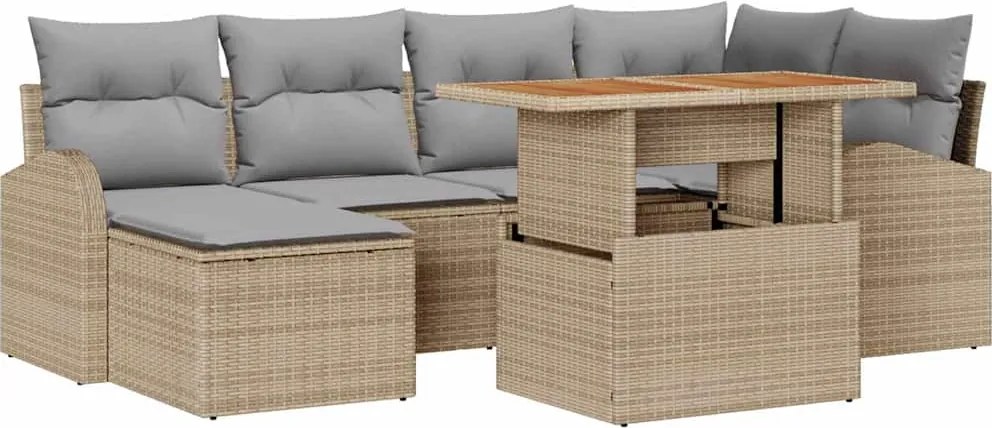 vidaXL Kerti Kanapé Szett tárolóval 7 pcs Bézs Poli rattan