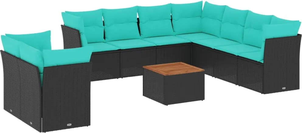 vidaXL 11 részes fekete polyrattan kerti ülőgarnitúra párnákkal
