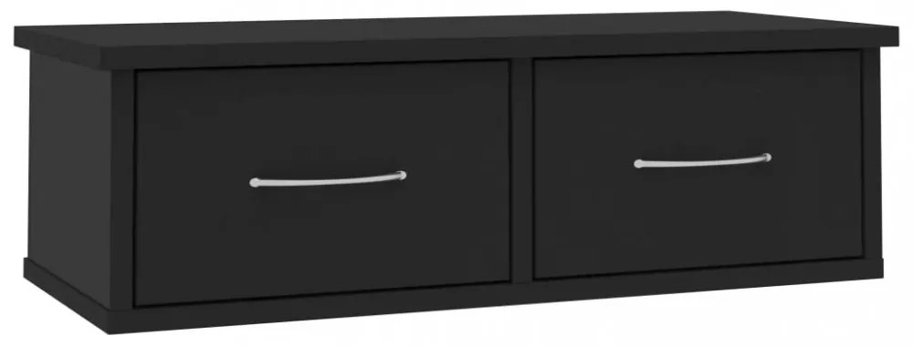 fekete szerelt fa falra szerelhető fiókos polc 60x26x18,5 cm