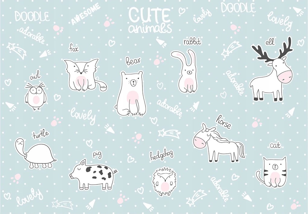 Fotótapéta Gyerek Állatok Doodle Róka Nyuszi Maci 312x219 +ragasztó