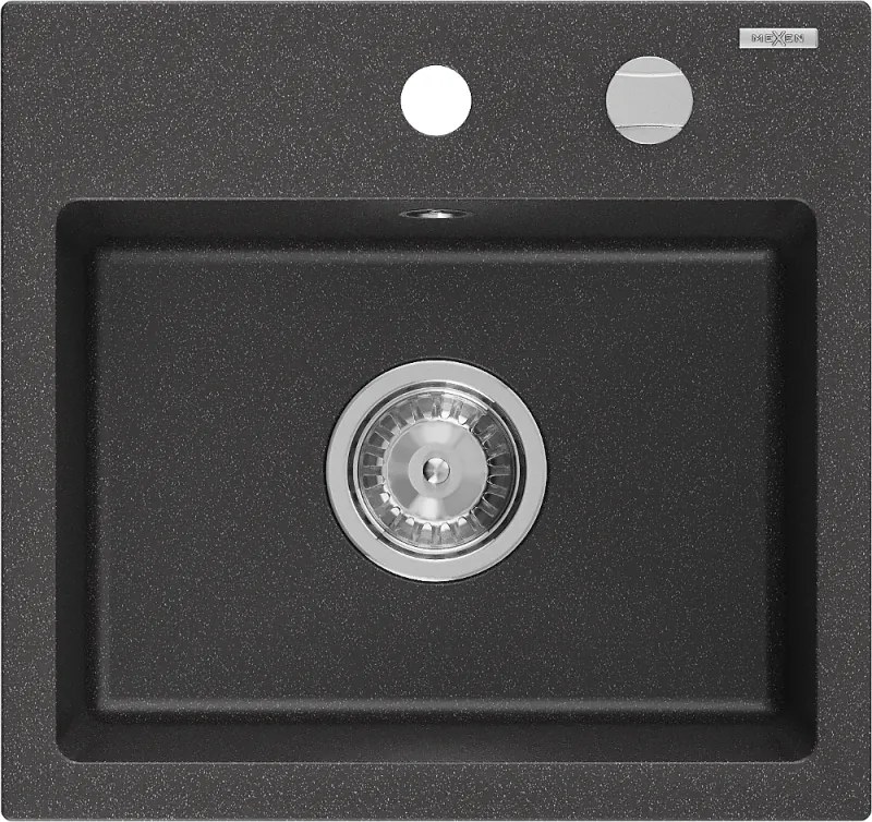 Mexen Milo gránit egymedencés mosogató 435 x 410 mm, fekete színű, krómszifonnal - 6505441000-76