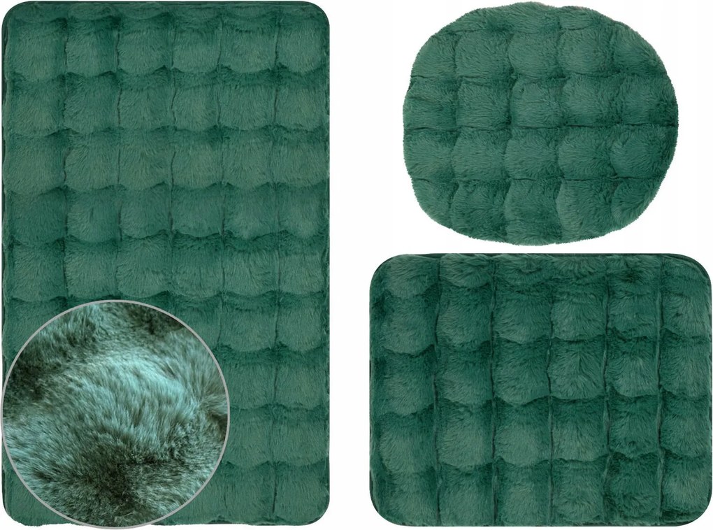 Fürdőszobaszőnyeg Csúszásgátló Aruba 3D Puha Bolyhos Zöld 3 részes