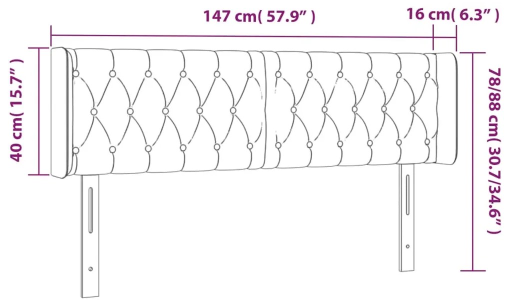 sötétszürke bársony LED-es fejtámla 147 x 16 x 78/88 cm