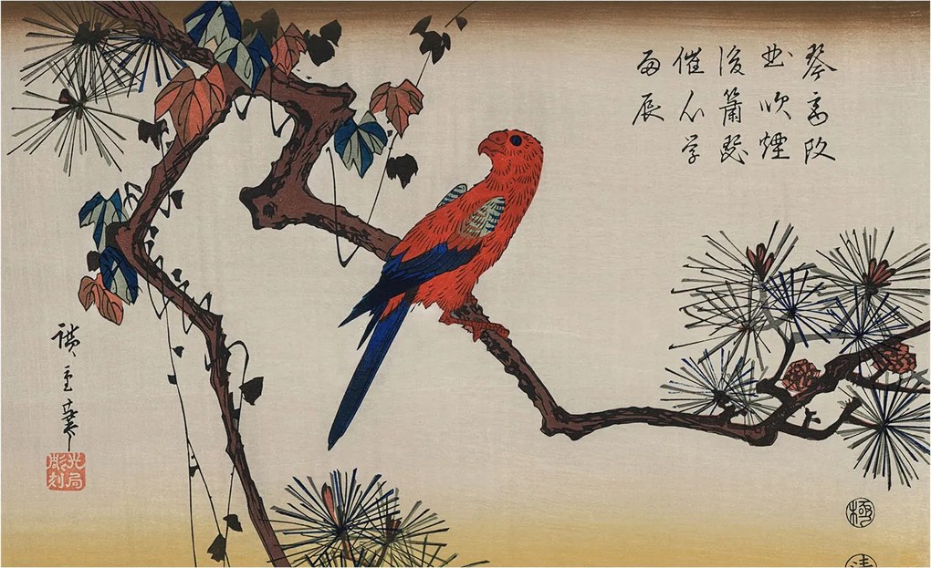 Divatos Flizelin tapéta 3D ragasztóval Fali madár az ágon 416x254 Ragasztó