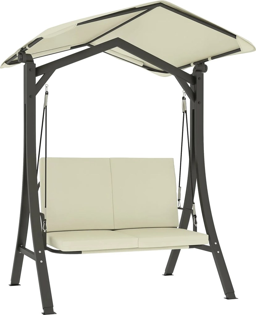 Outsunny Hollywood Hinta Állítható Napernyővel, Kényelmes Üléspárnázással, 2-Személyes Kerti Hinta 220 kg-ig, UV 30+ Hinta Pad a Kerthez, Teraszhoz, 1