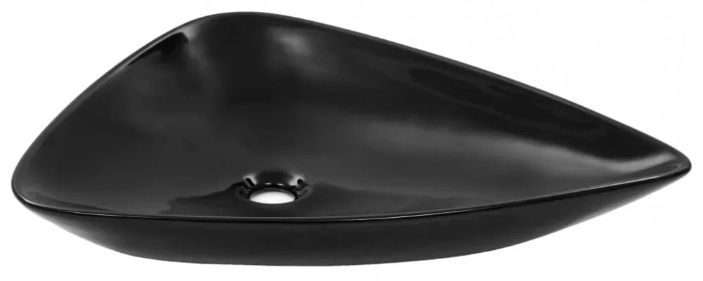 Háromszög alakú fekete kerámia mosdó 645x455x115 mm