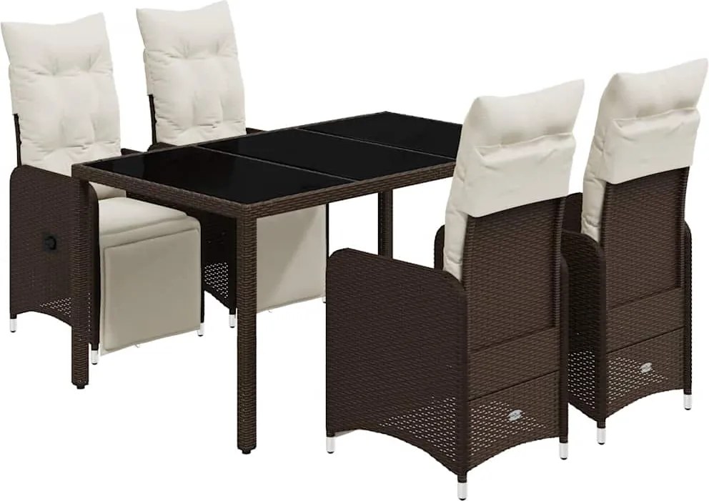 vidaXL 5 részes barna polyrattan kerti bisztrógarnitúra párnákkal