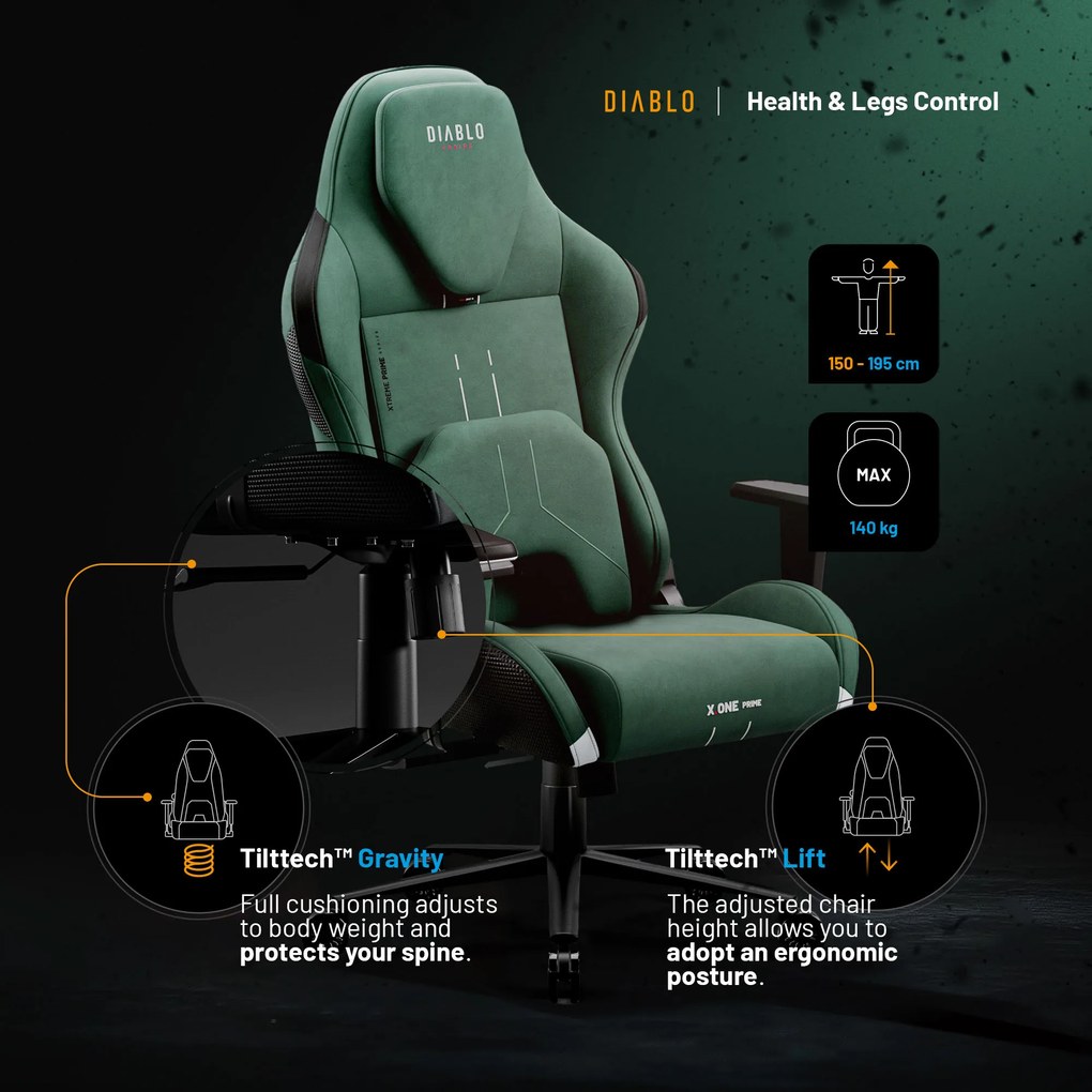 Gamer szék zöld Normal Size: Diablo X-One Prime Forest Green