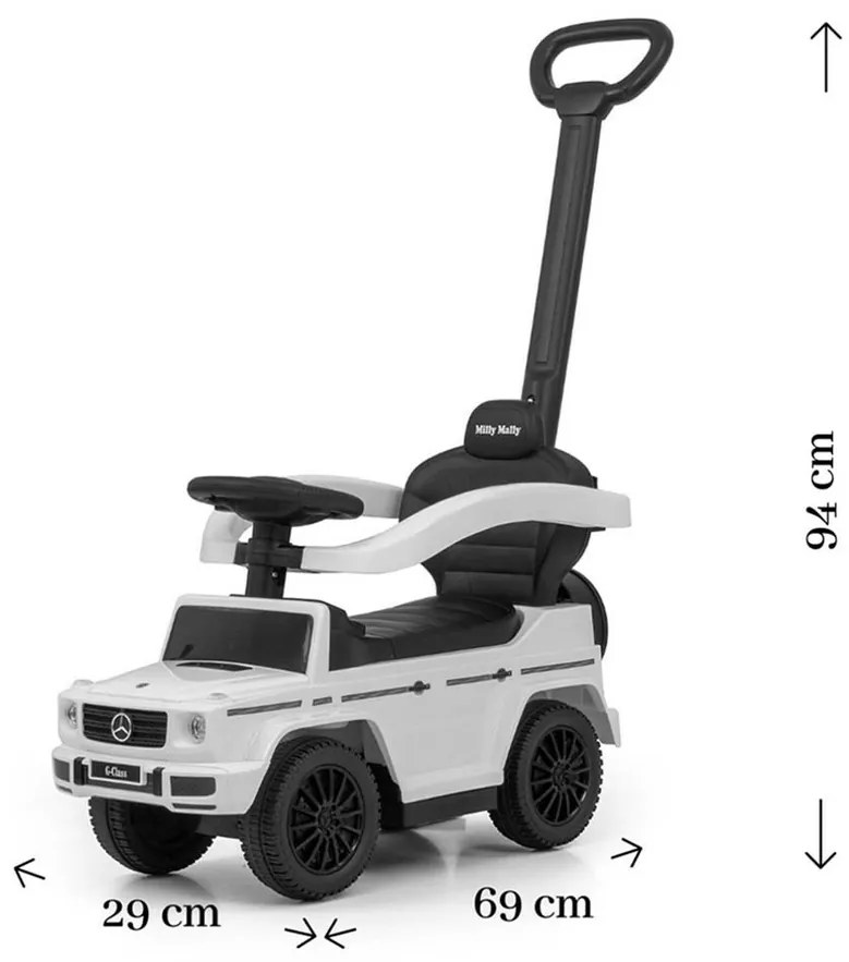 Milly Mally Scooter vezetőszárral Mercedes G350dfehér, 94 x 40 x 86,5 cm, 94 x 40 x 86,5 cm