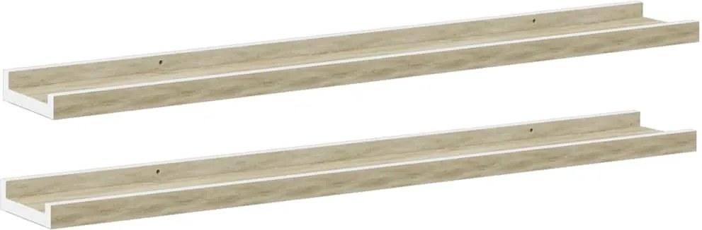vidaXL 2 db fehér és sonoma tölgy színű fali polc 80 x 9 x 3 cm