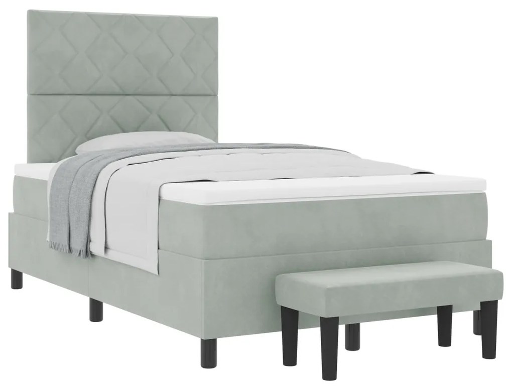 Box Spring Ágy Matraccal és Padot Világosszürke 120x190 cm Bársony