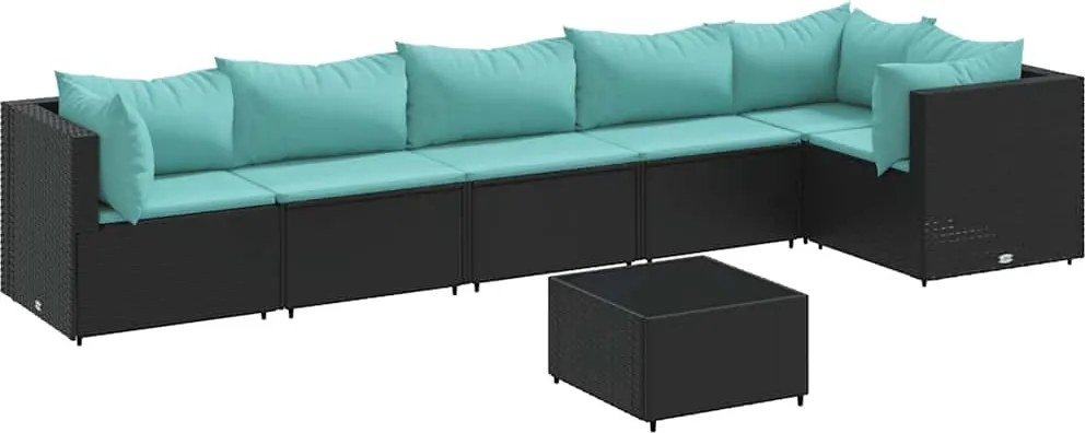 vidaXL 7 részes fekete polyrattan kerti ülőgarnitúra párnákkal