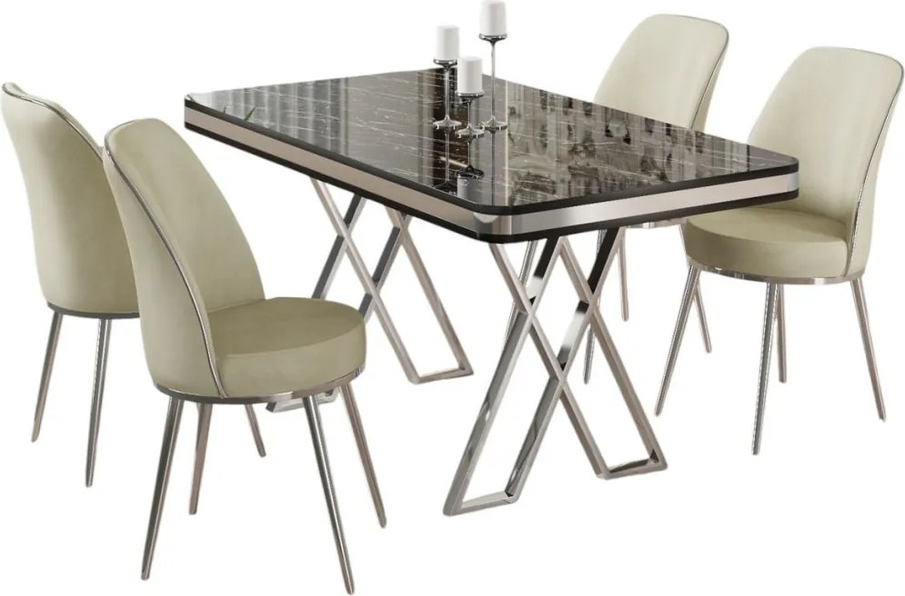 Vals étkezőgarnitúra, fekete márvány-króm, 130 cm – TR240CHR2350