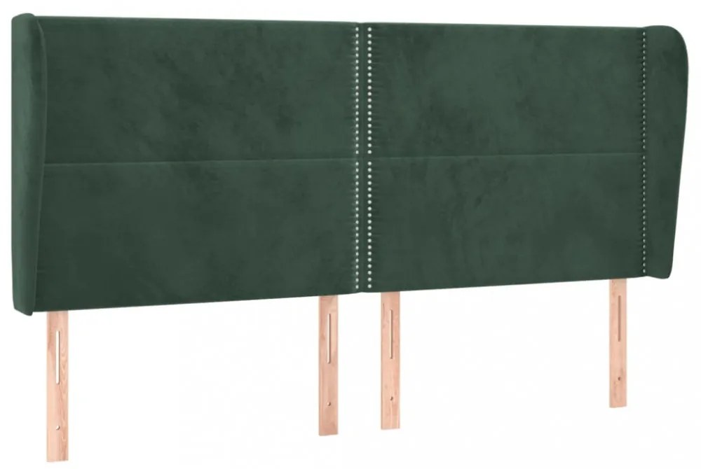 sötétzöld bársony fejtámla szárnyakkal203x23x118/128 cm