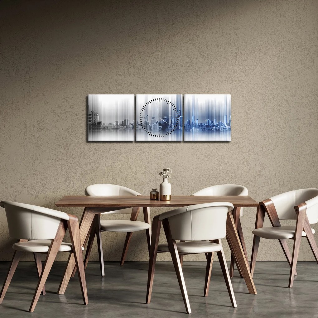 Kép - Panoráma a városra, kék-szürke (órával) (90x30 cm)