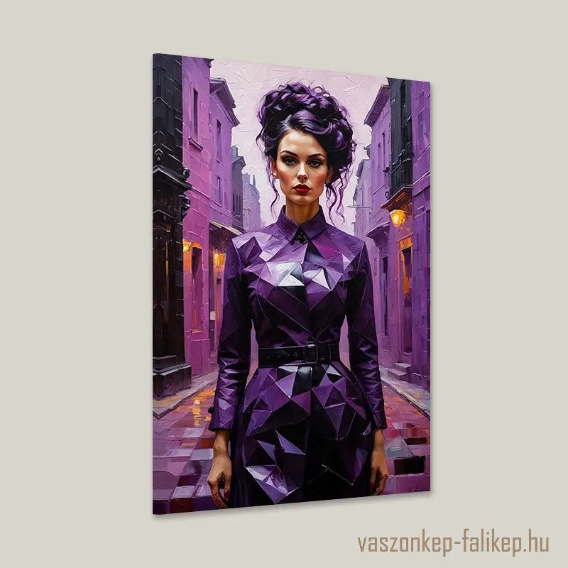 Lila ruhás nő – Az utcán | Modern elegancia faliképen 40x60cm