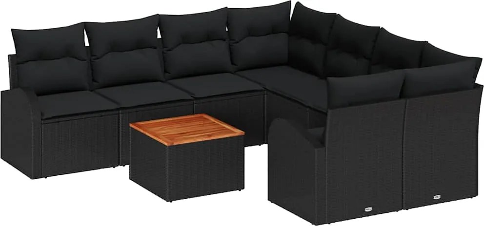 vidaXL Kerti Kanapé Szett tárolóval 9 pcs Fekete polirattan