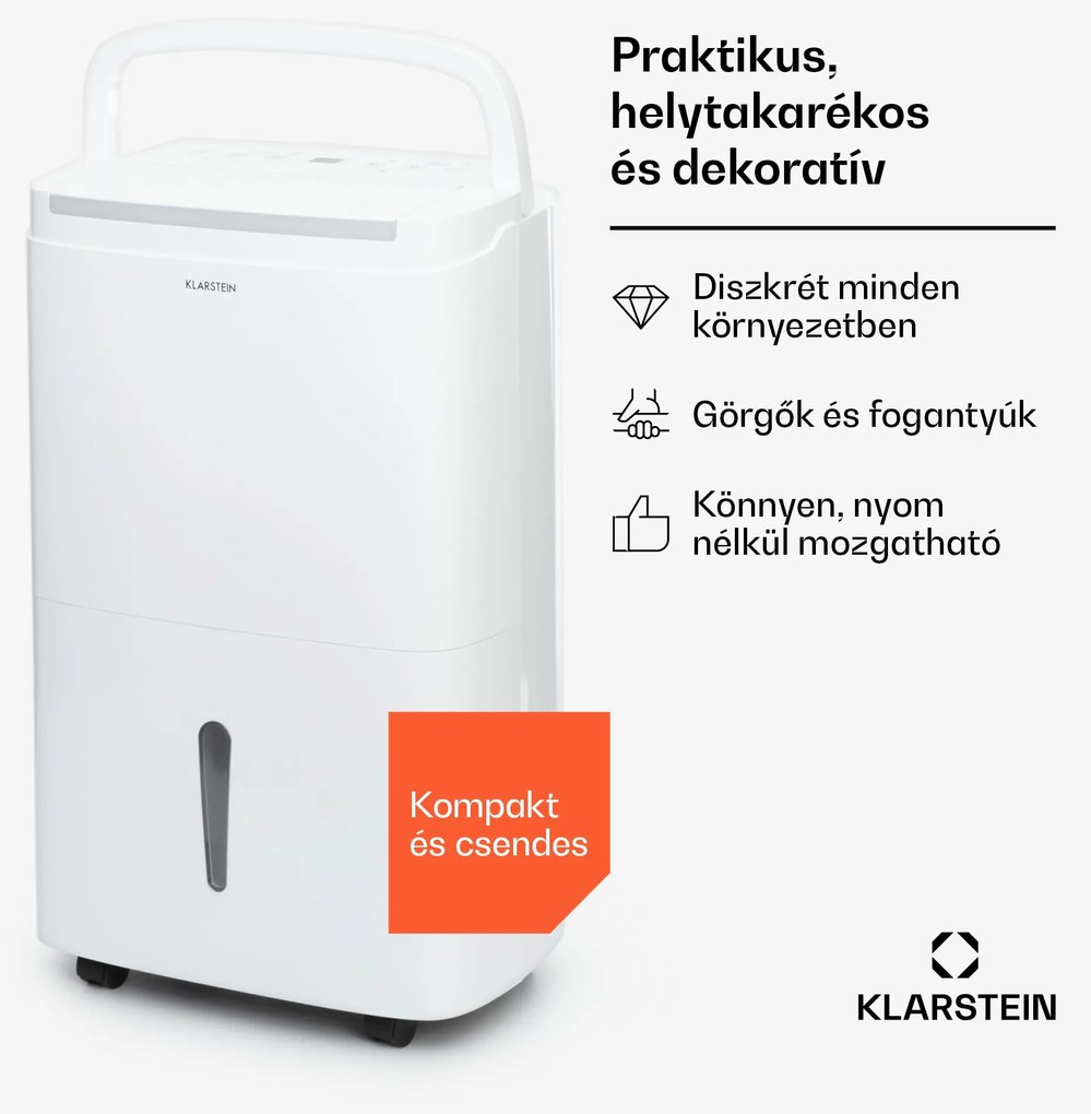 Klarstein DryFy Pro Connect Smart, Párátlanító, WiFi, Kompresszor, 30l/d, 50-60 m², Fehér
