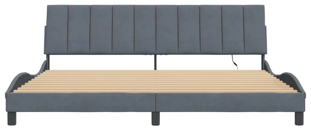 sötétszürke bársony ágykeret LED-világítással 200 x 200 cm