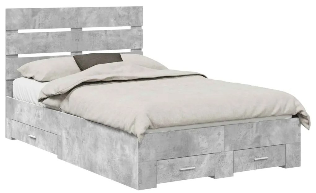 vidaXL Ágykeret fiókkal fejtámlával Beton Szürke 120 x 190 cm Faanyag