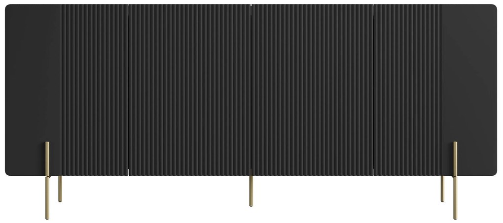 Malmi négyajtós komód 200 cm - matt fekete / arany lábak