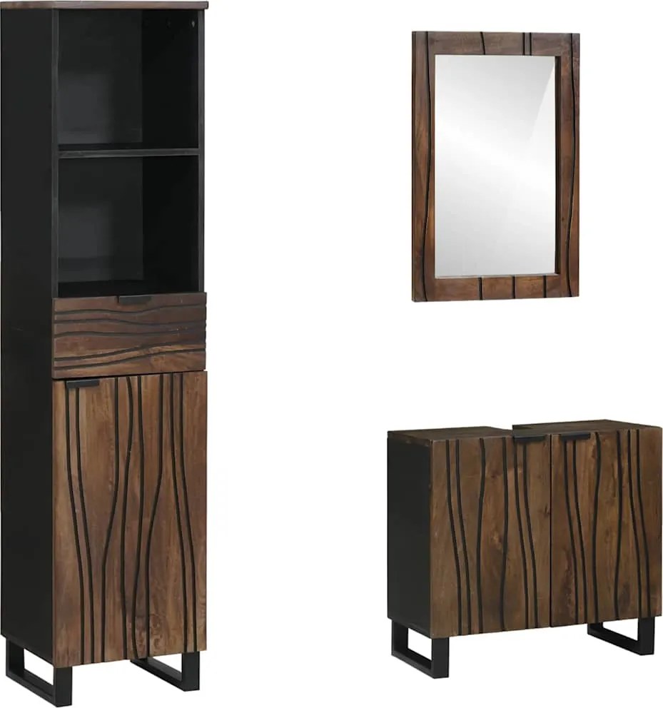 vidaXL Fürdőszoba bútor szett fiókkal 3 pcs Walnut barna Faanyag
