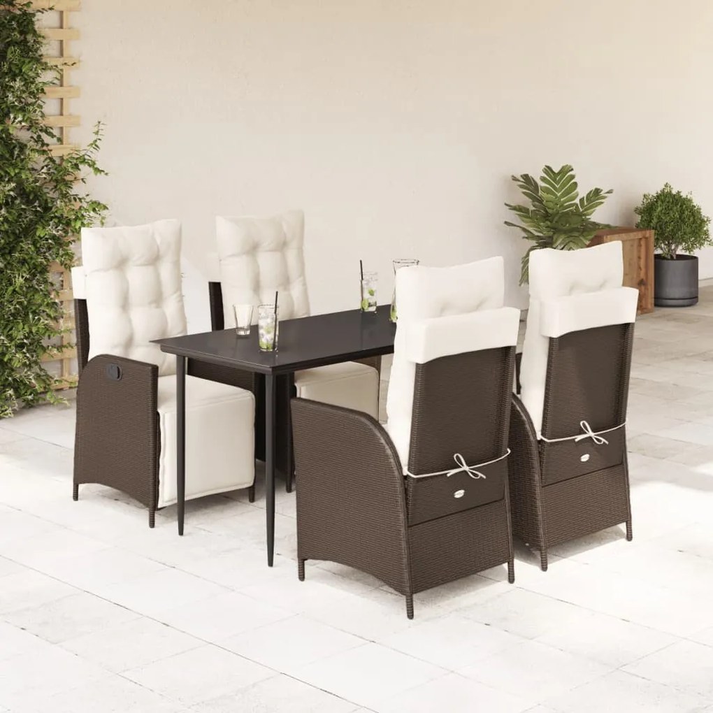 5 részes barna polyrattan kerti étkezőgarnitúra párnákkal