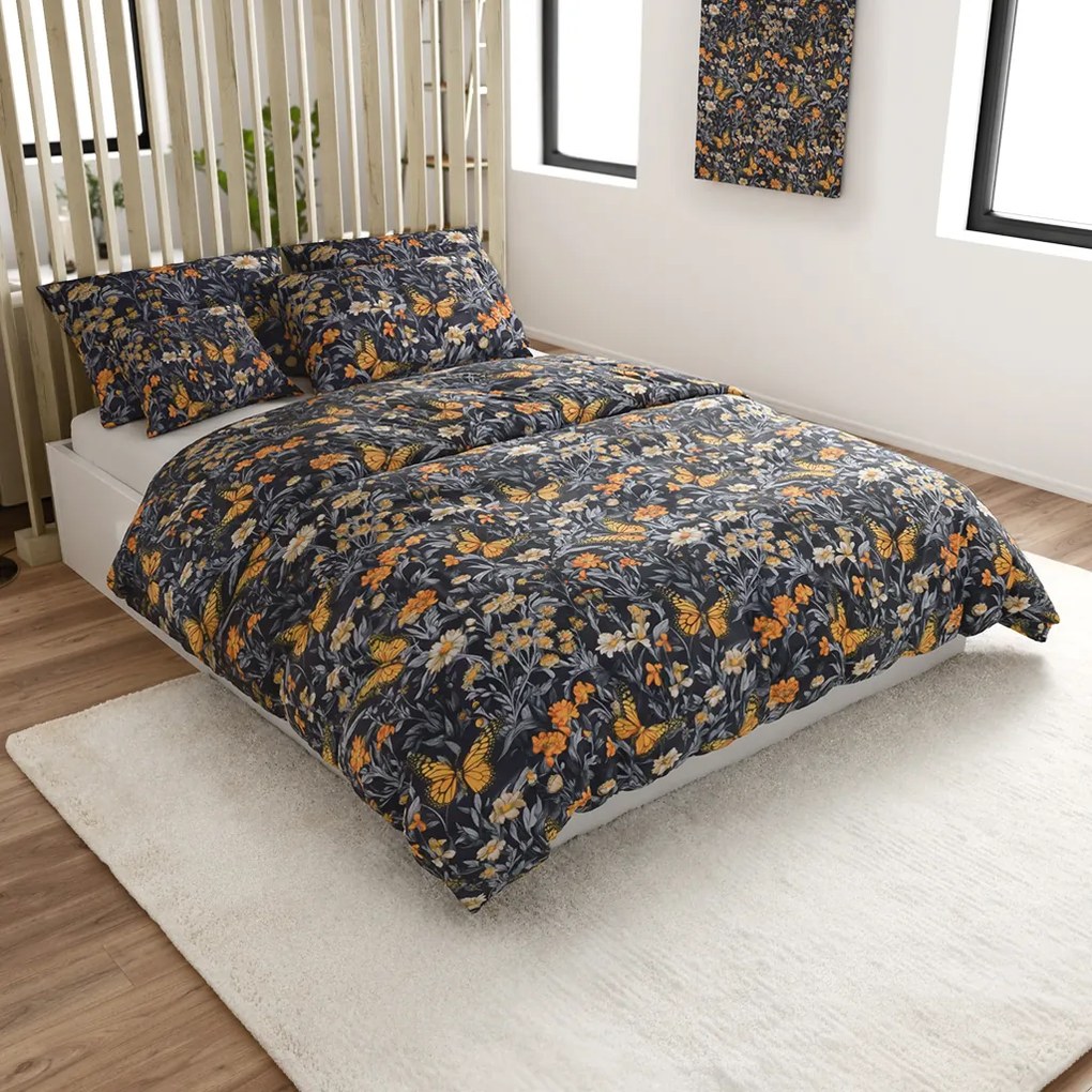 Mikroszálas ágyneműhuzat BUTTERFLY GARDEN kék-szürke Ágyneműhuzat mérete: 70 x 90 cm | 140 x 220 cm