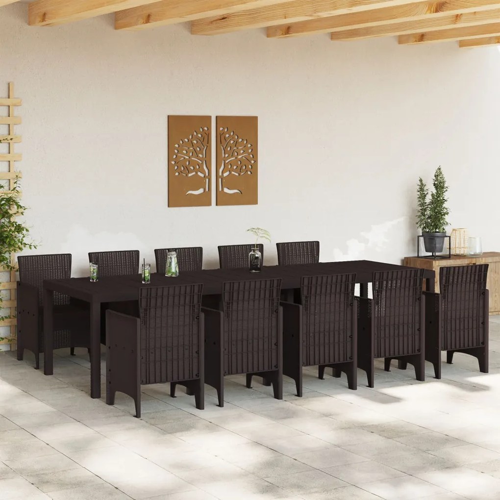 11 Részes Kerti Étkező Szett Barna Polirattan, Kerti Asztal Barna 150x100x73 cm Polirattan, Kerti Székek 2 db Barna Polirattan, Kerti Székek 4 db Barna Polirattan