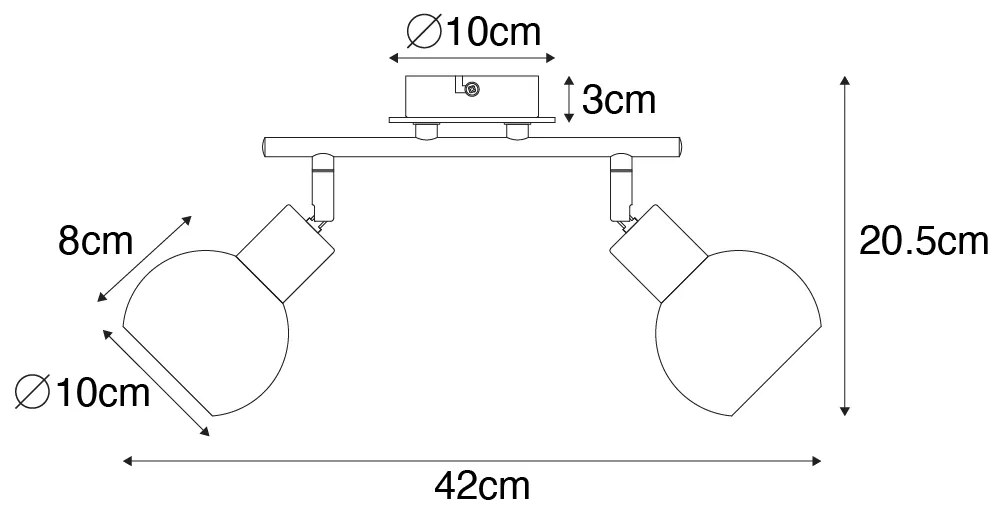 Mennyezeti lámpa fekete füstüveggel és fával 2 lámpás - Vidro