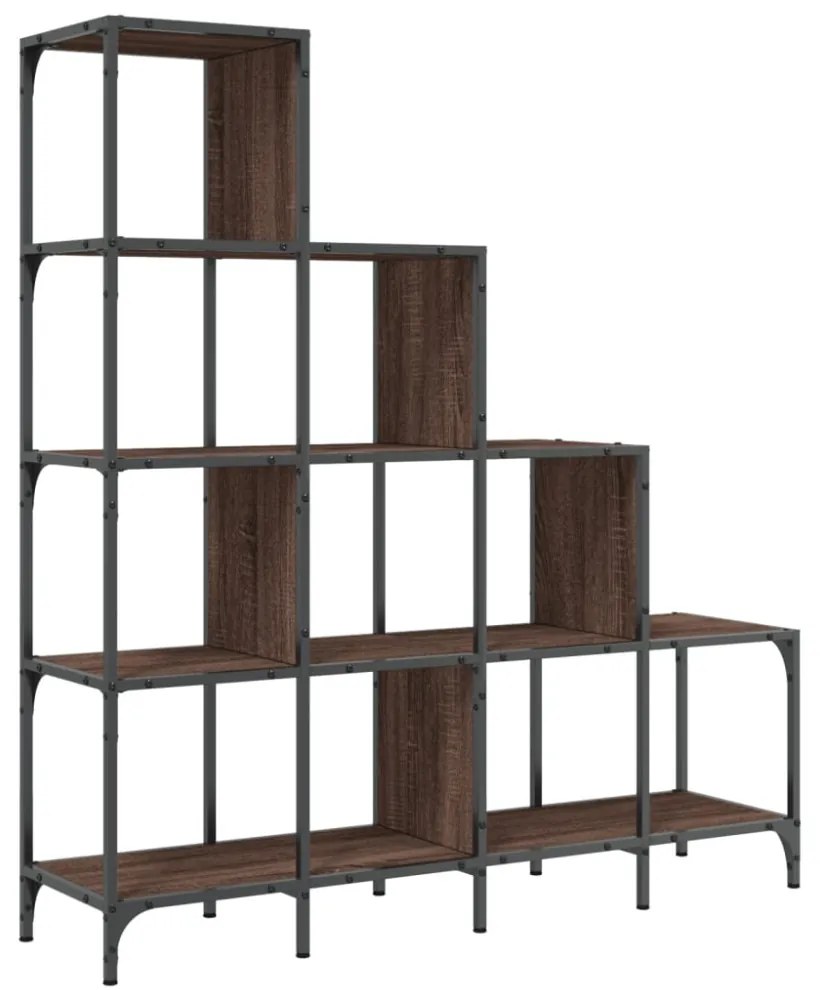 barna tölgy színű szerelt fa és fém könyvszekrény 122x30x132 cm