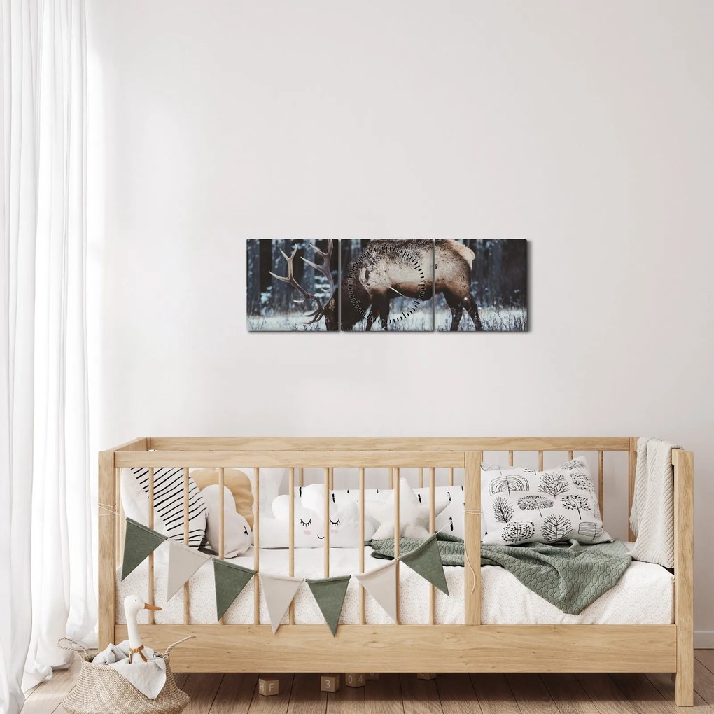 Kép - szarvas télen (órával) (90x30 cm)