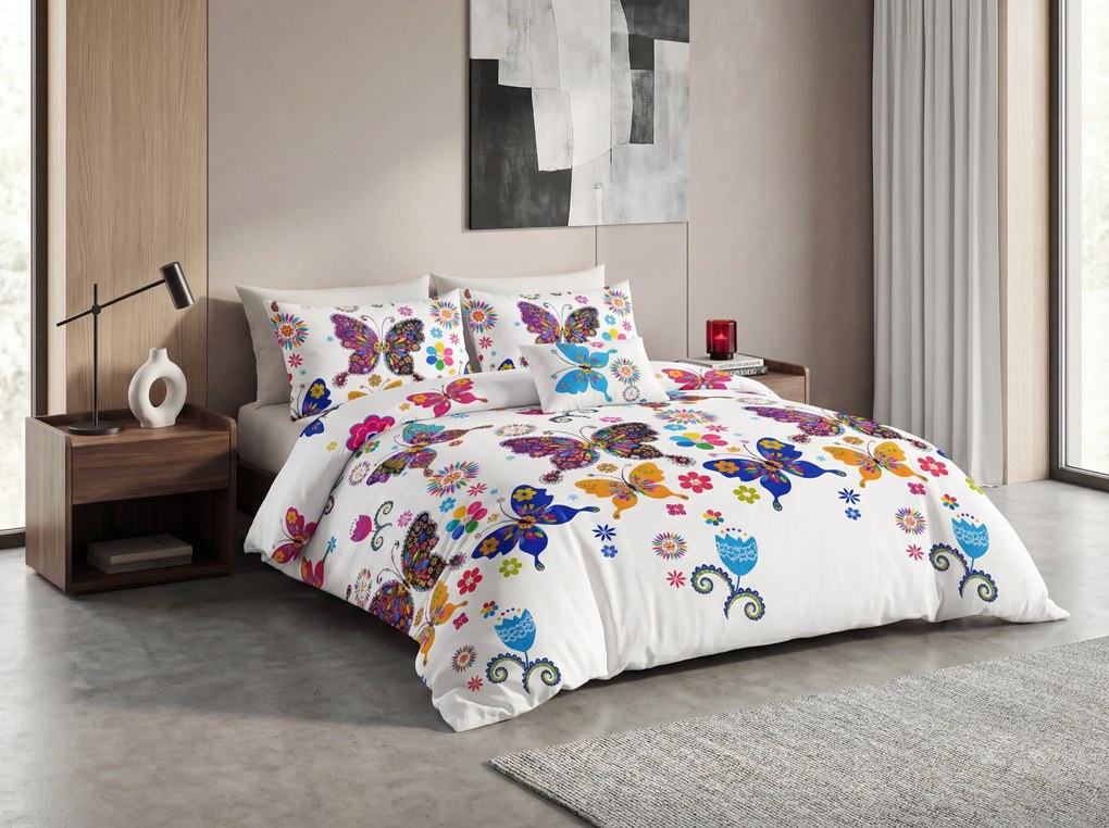 SZÍNES PILLANGÓ fehér mikroszálas ágyneműhuzat Ágyneműhuzat mérete: 2 db 70 x 90 cm | 200 x 220 cm