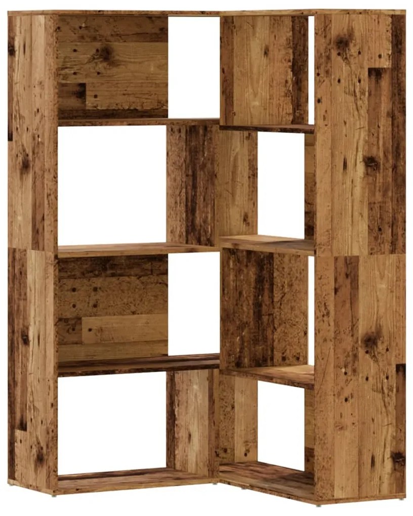 4 szintes antik fa szerelt fa sarokkönyvespolc 85 x 85 x 140 cm